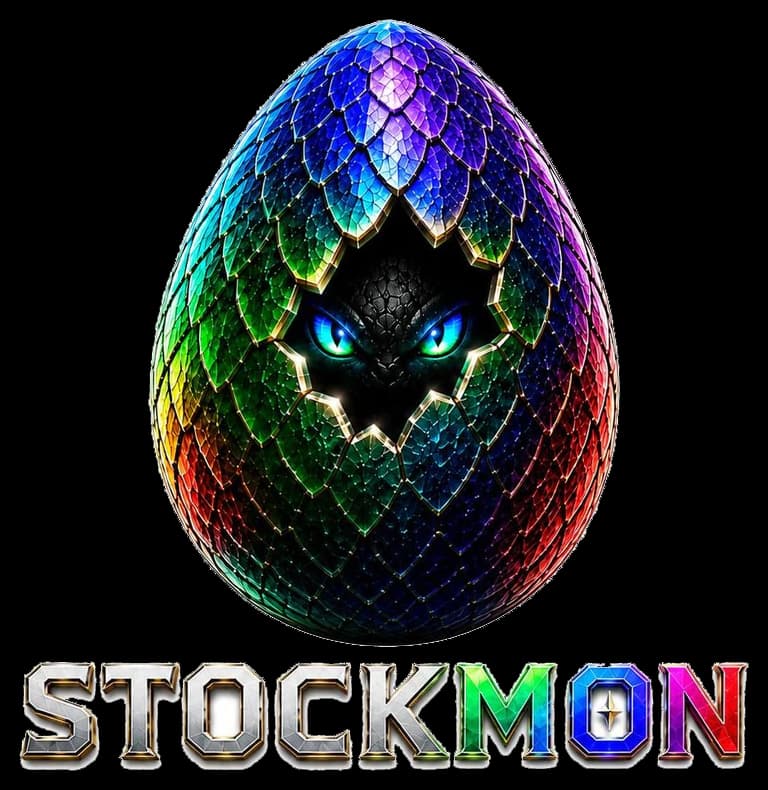 A jewel-scaled STOCKMON egg with a creature looking through its shell